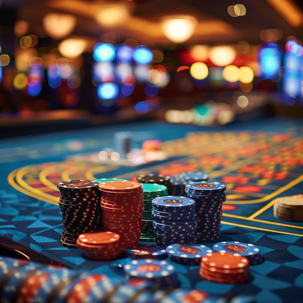 Layar permainan kasino langsung rutinwin dengan meja blackjack dan roulette live
